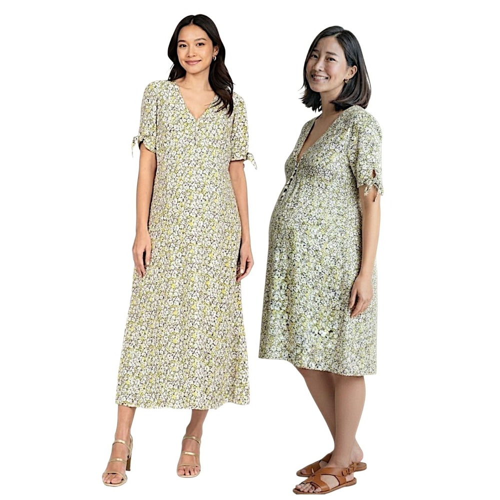Seraphine Kitty Midi Dress 14 Women Yellow Floral Bow Sleeve Maternity Fairycore